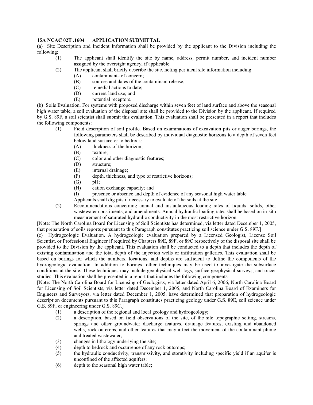 15A Ncac 02T .1604Application Submittal