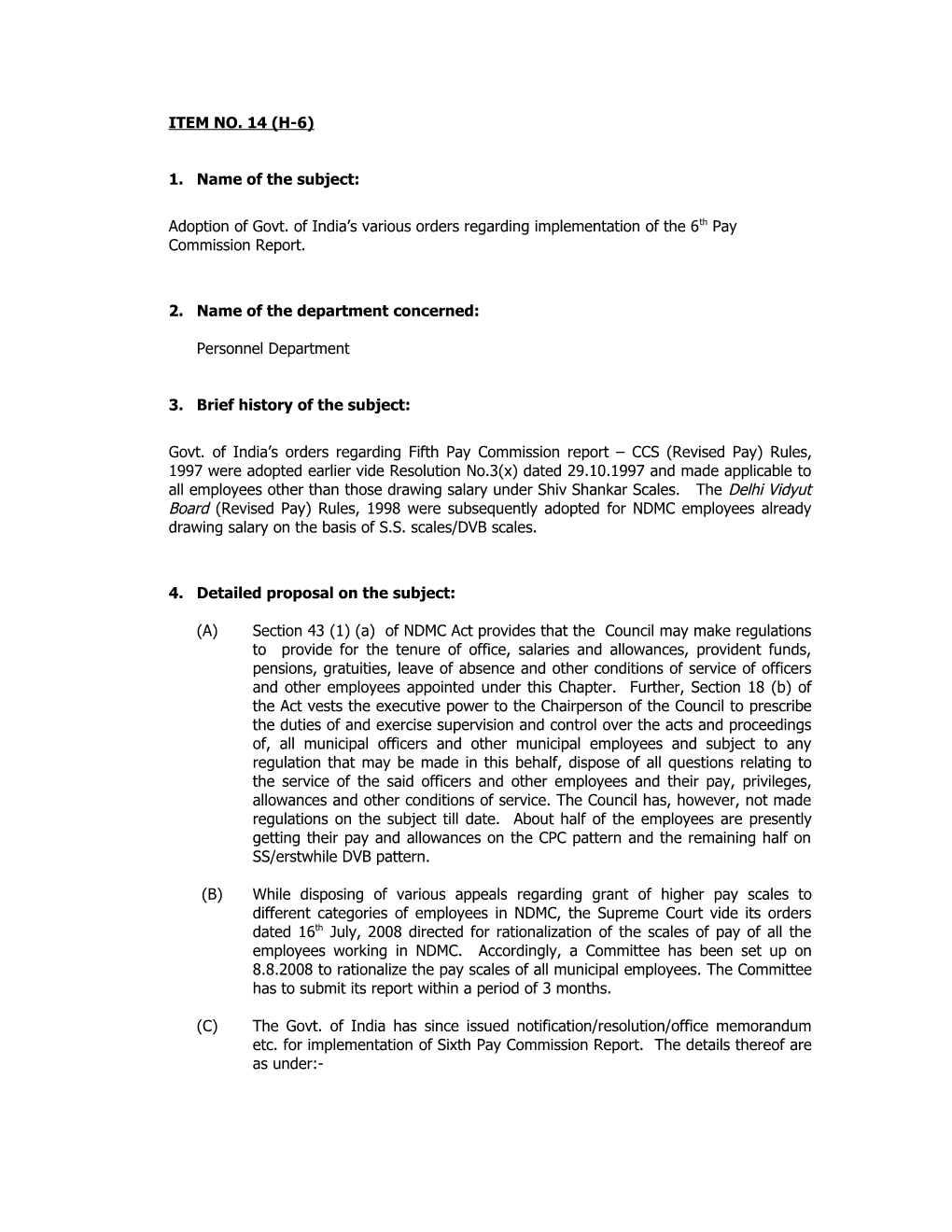 Adoption of Govt. of India S Various Orders Regarding Implementation of the 6Th Pay Commission