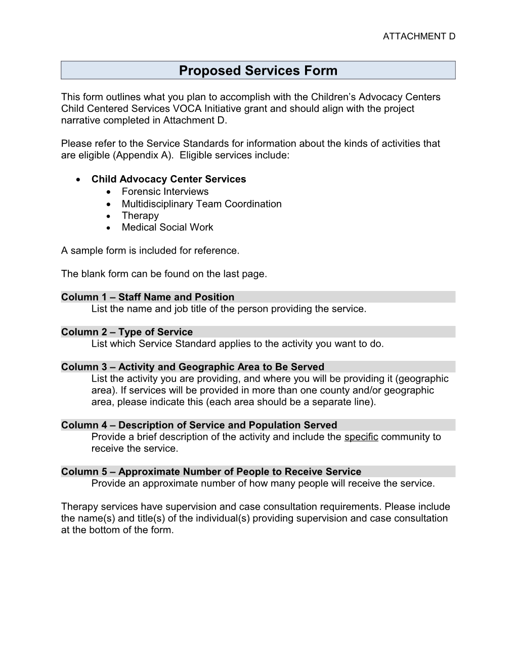 Proposed Services Form