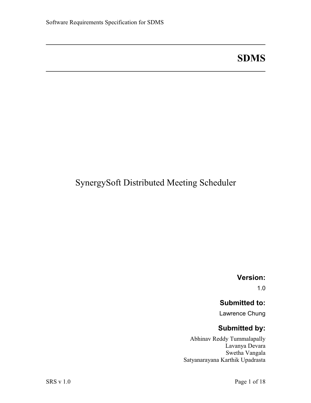 Software Requirements Specification for SDMS