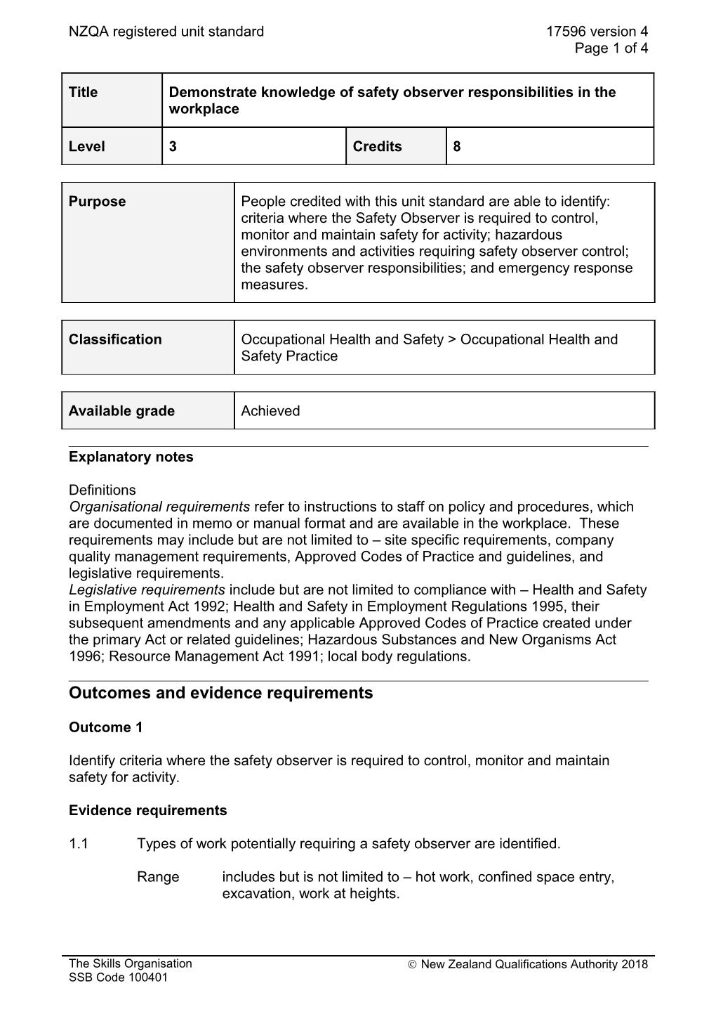 17596 Demonstrate Knowledge of Safety Observer Responsibilities in the Workplace