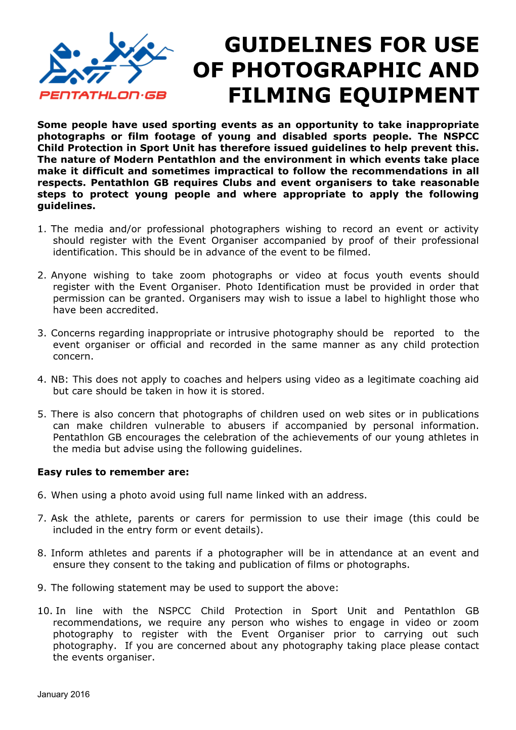 Guidelines for Use of Photographic and Filming Equipment