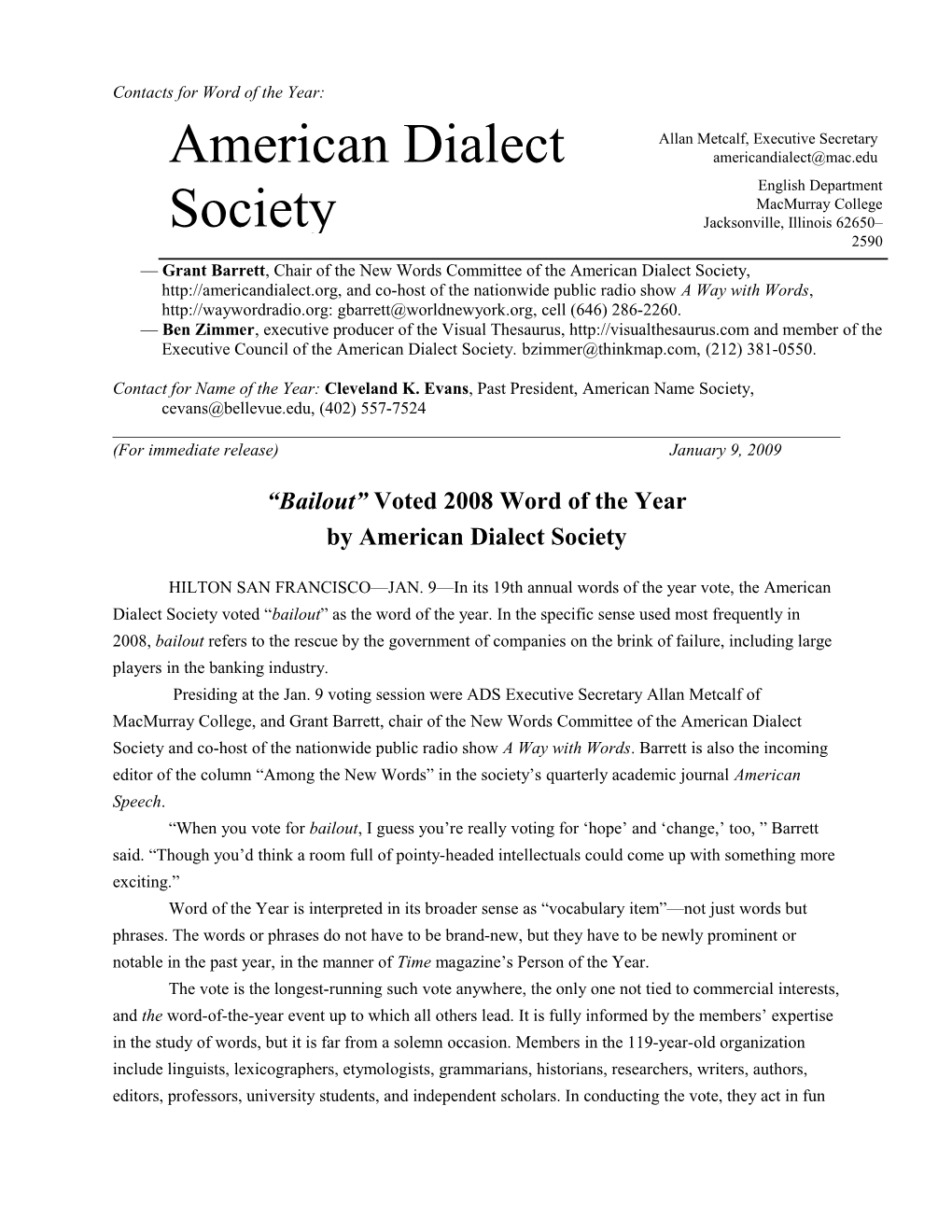 American Dialect Society: Words of the Year 1
