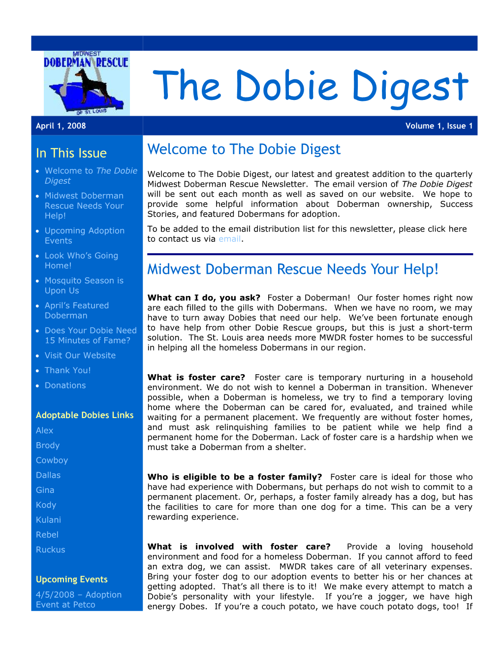 Welcome to the Dobie Digest