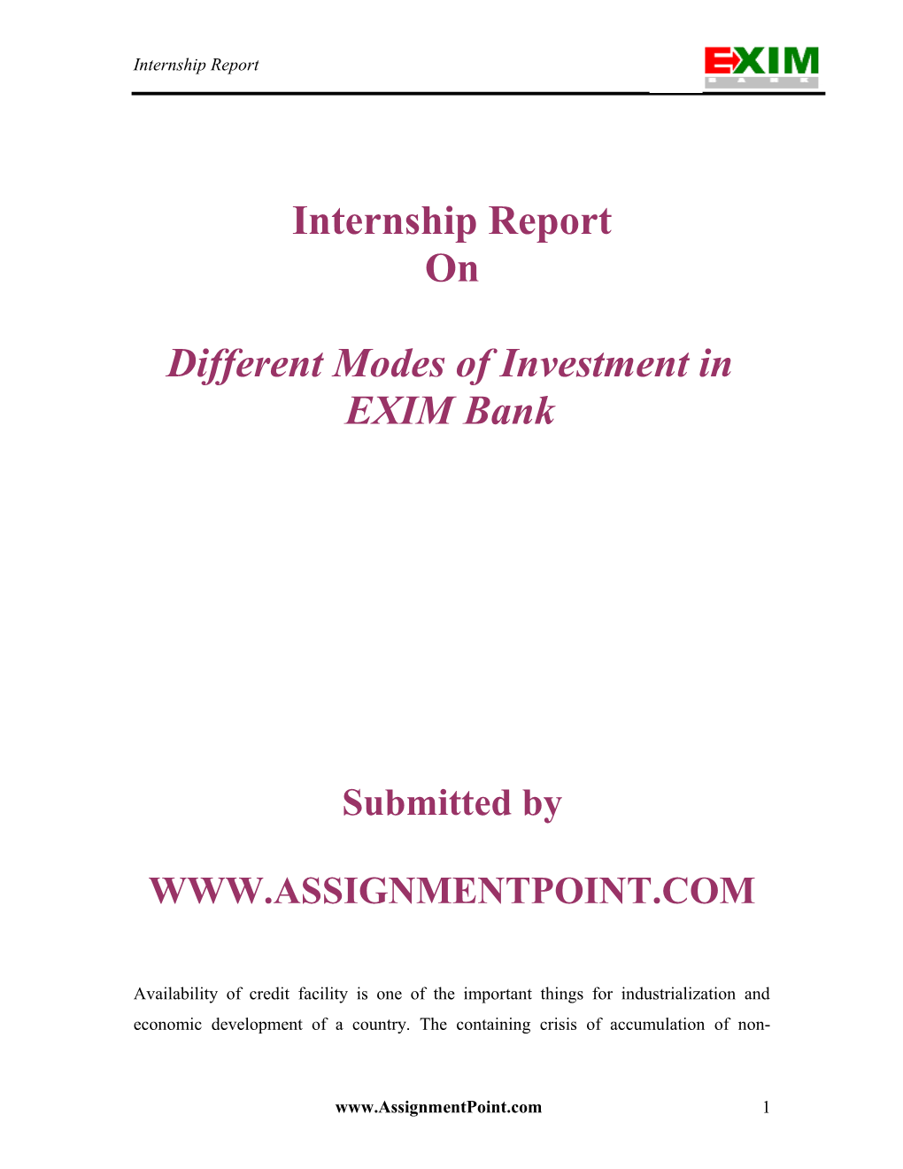 Different Modes of Investment in EXIM Bank