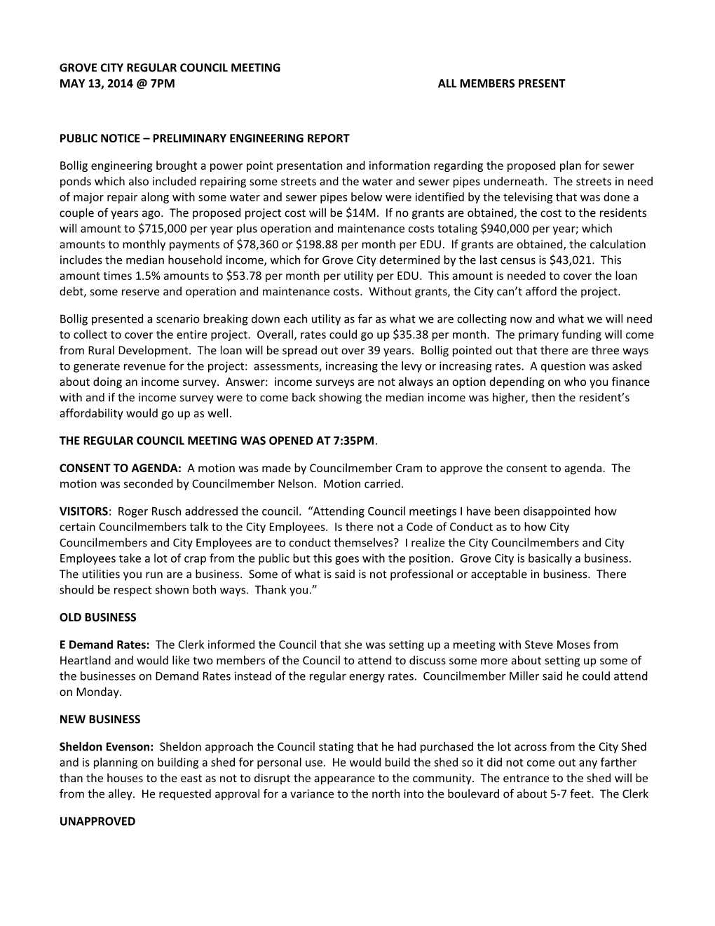 Public Notice Preliminary Engineering Report