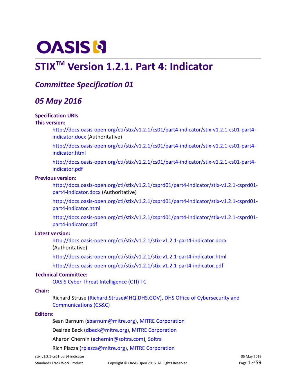 STIX Version 1.2.1. Part 4: Indicator