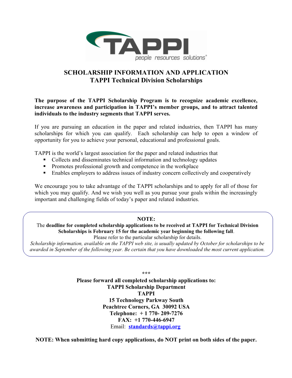 TAPPI Technical Division Scholarships