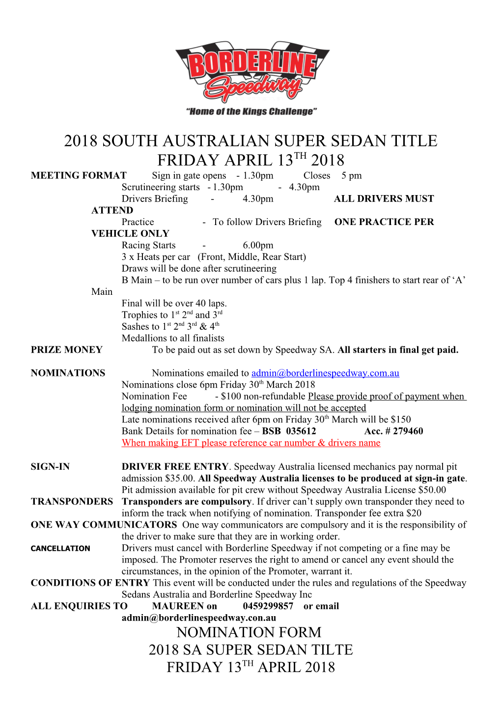 2018 South Australian Super Sedan Title