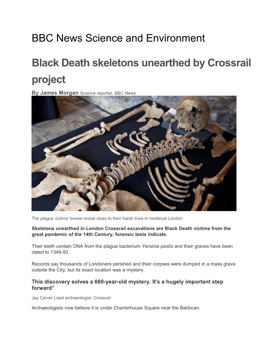 Black Death Skeletons Unearthed by Crossrail