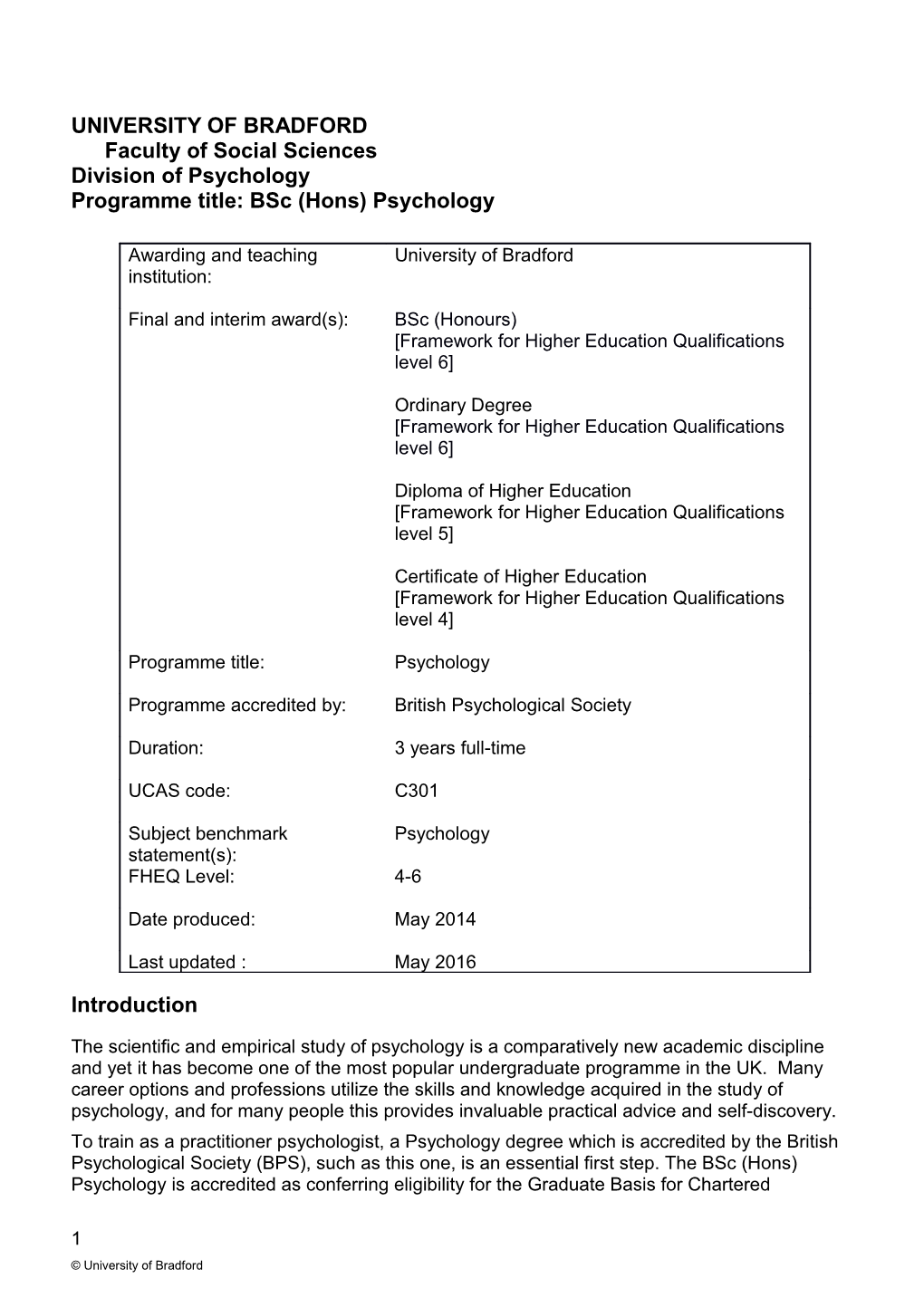 UNIVERSITY of Bradfordfaculty of Social Sciences