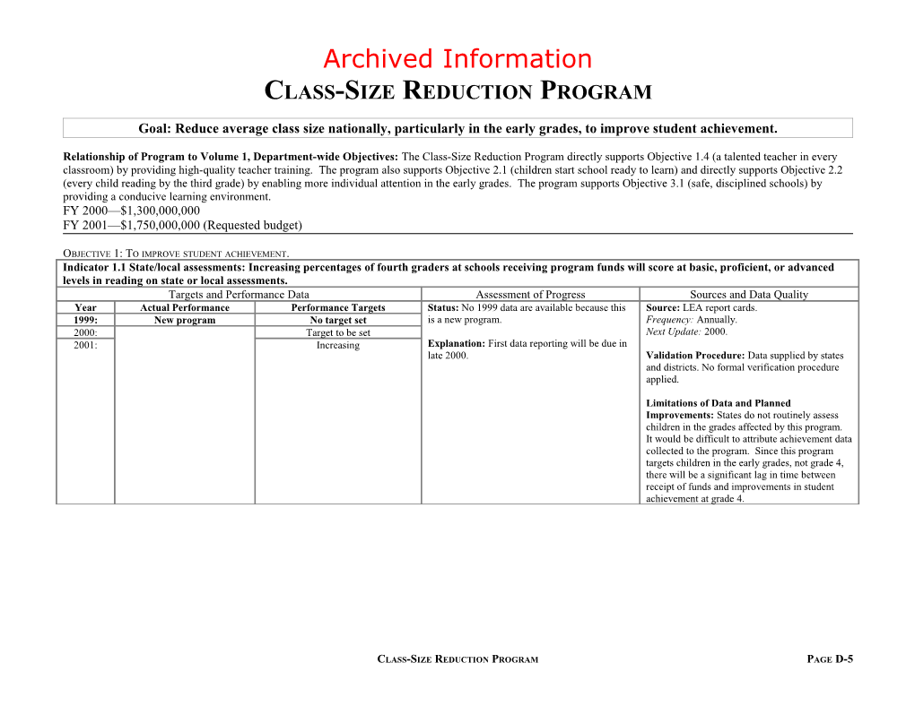 Archived: Class-Size Reduction Program