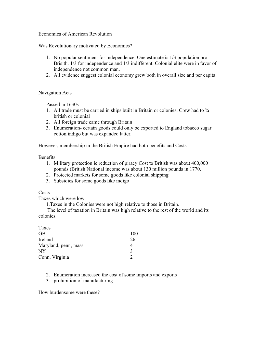 Economics of American Revolution