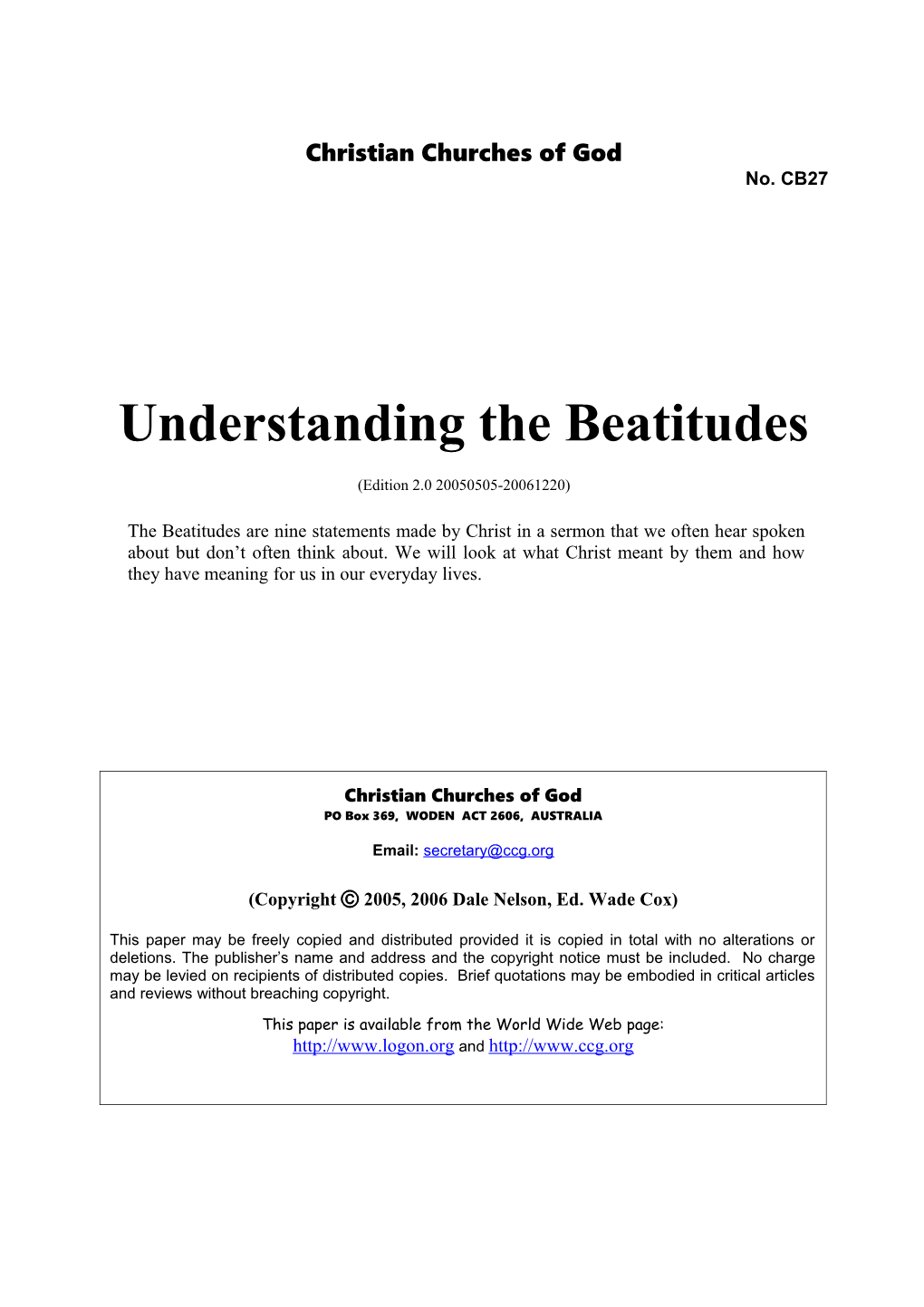 Understanding the Beatitudes (No. CB27)