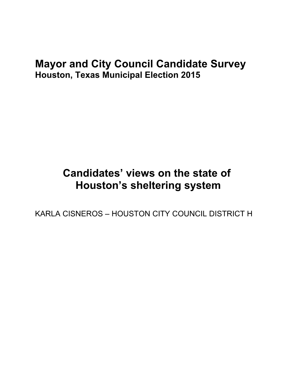 Mayor and City Council Candidate Survey