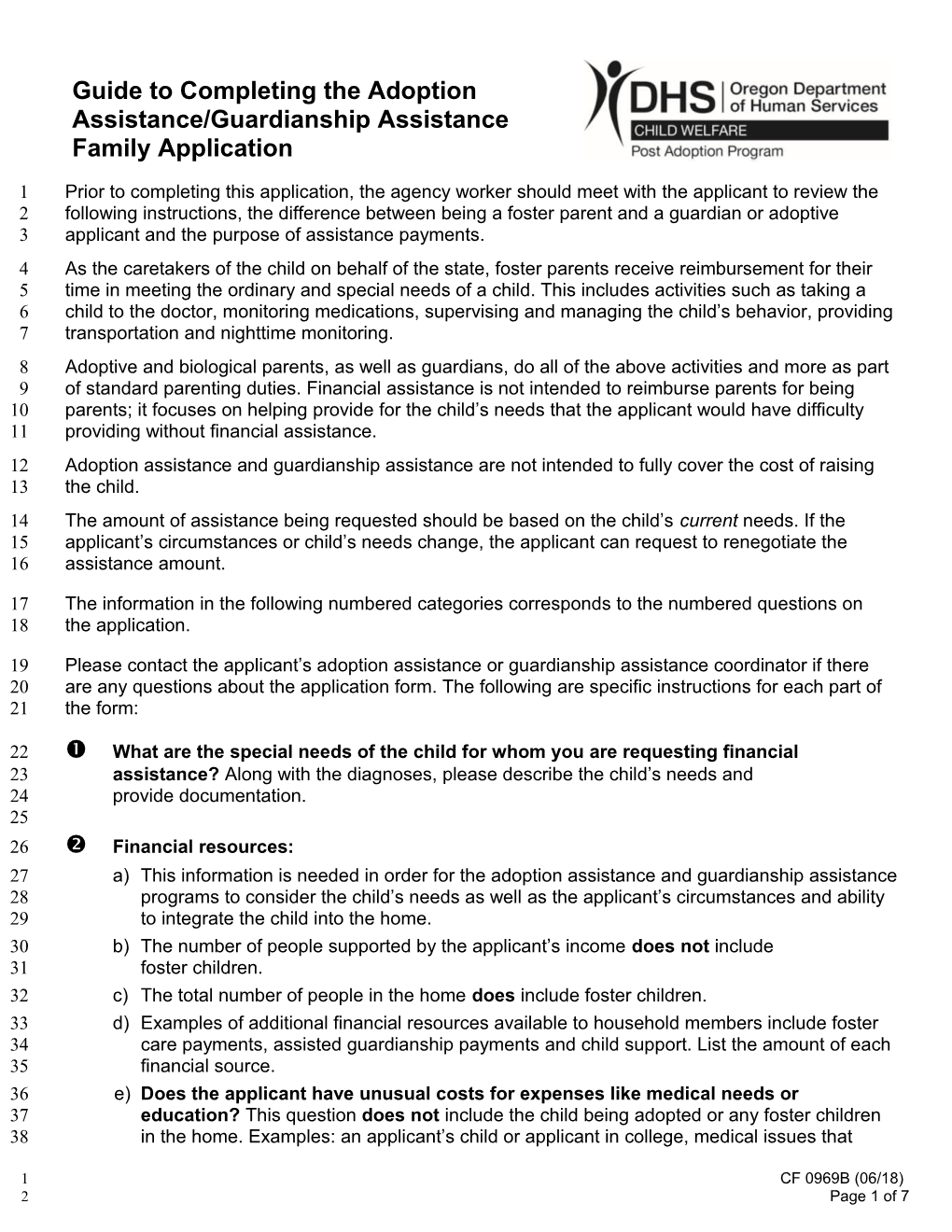 Adoption Assistance Family Application CF 969B 6/12