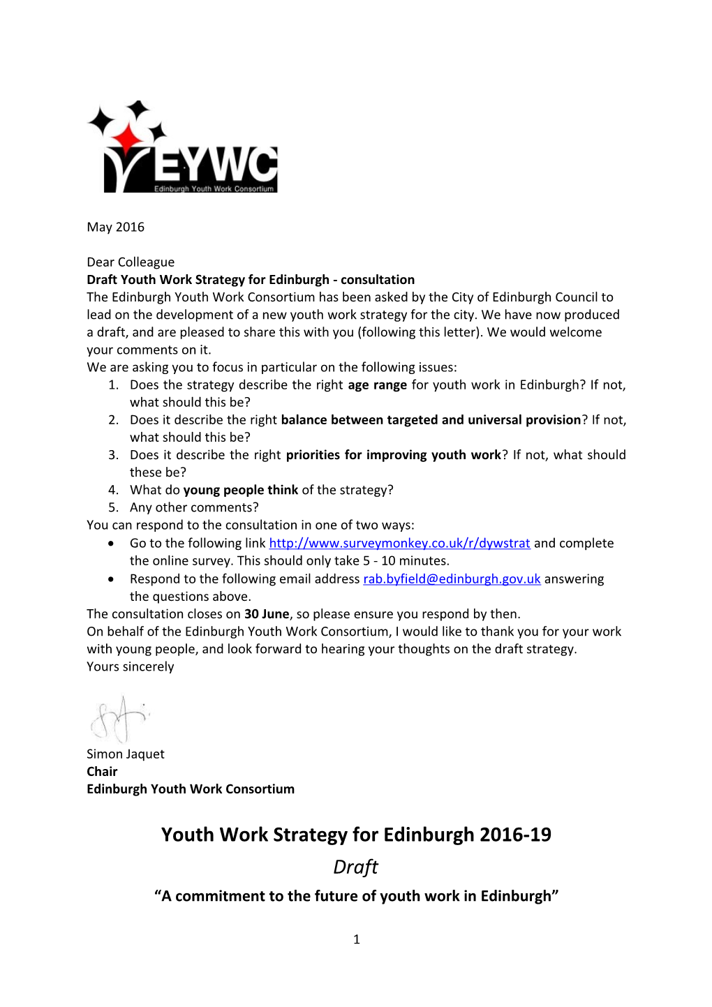 Draft Youth Work Strategy for Edinburgh - Consultation