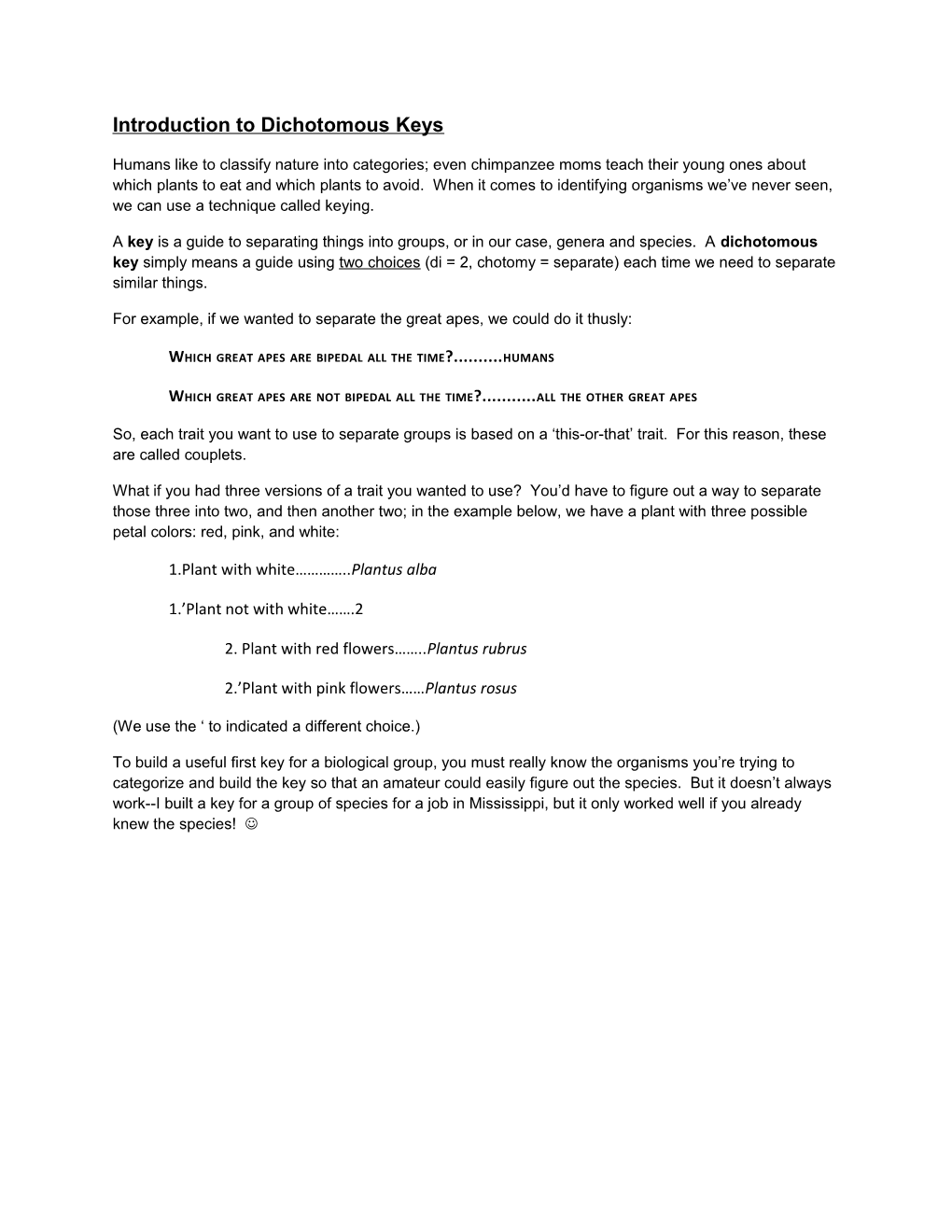 Introduction to Dichotomous Keys