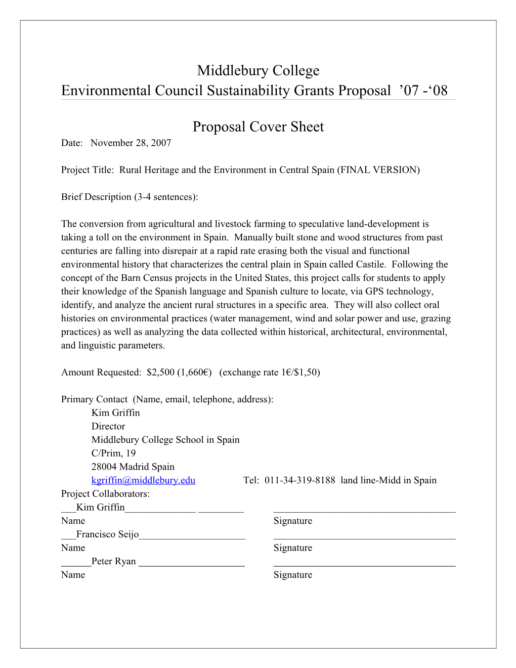 Environmental Council Sustainability Grants Proposal Form