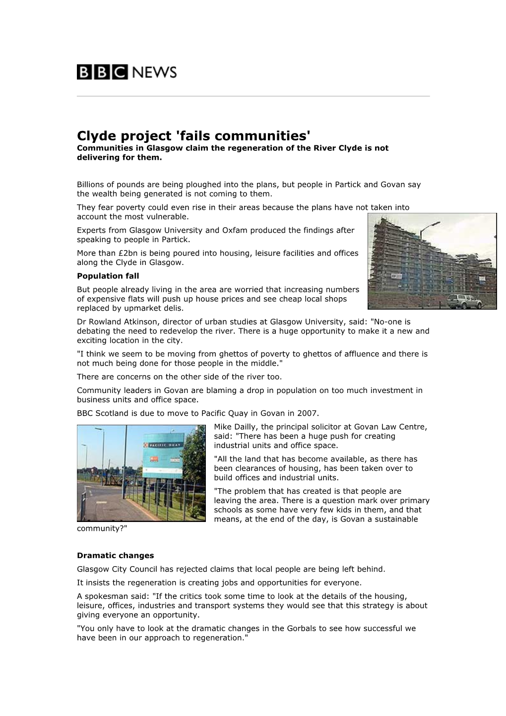 Clyde Project 'Fails Communities'