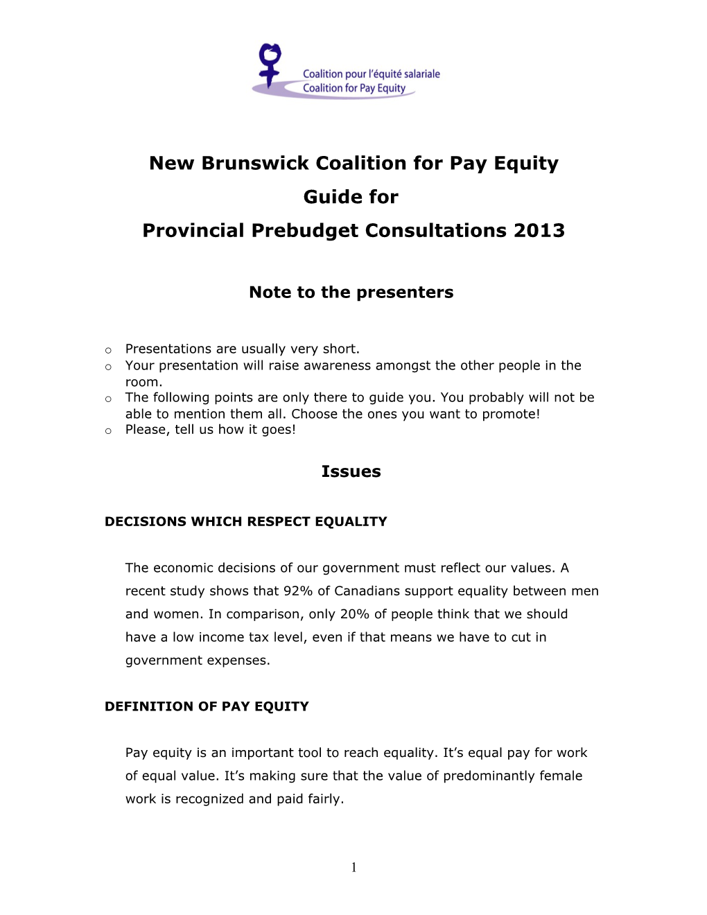 New Brunswick Coalition for Pay Equity