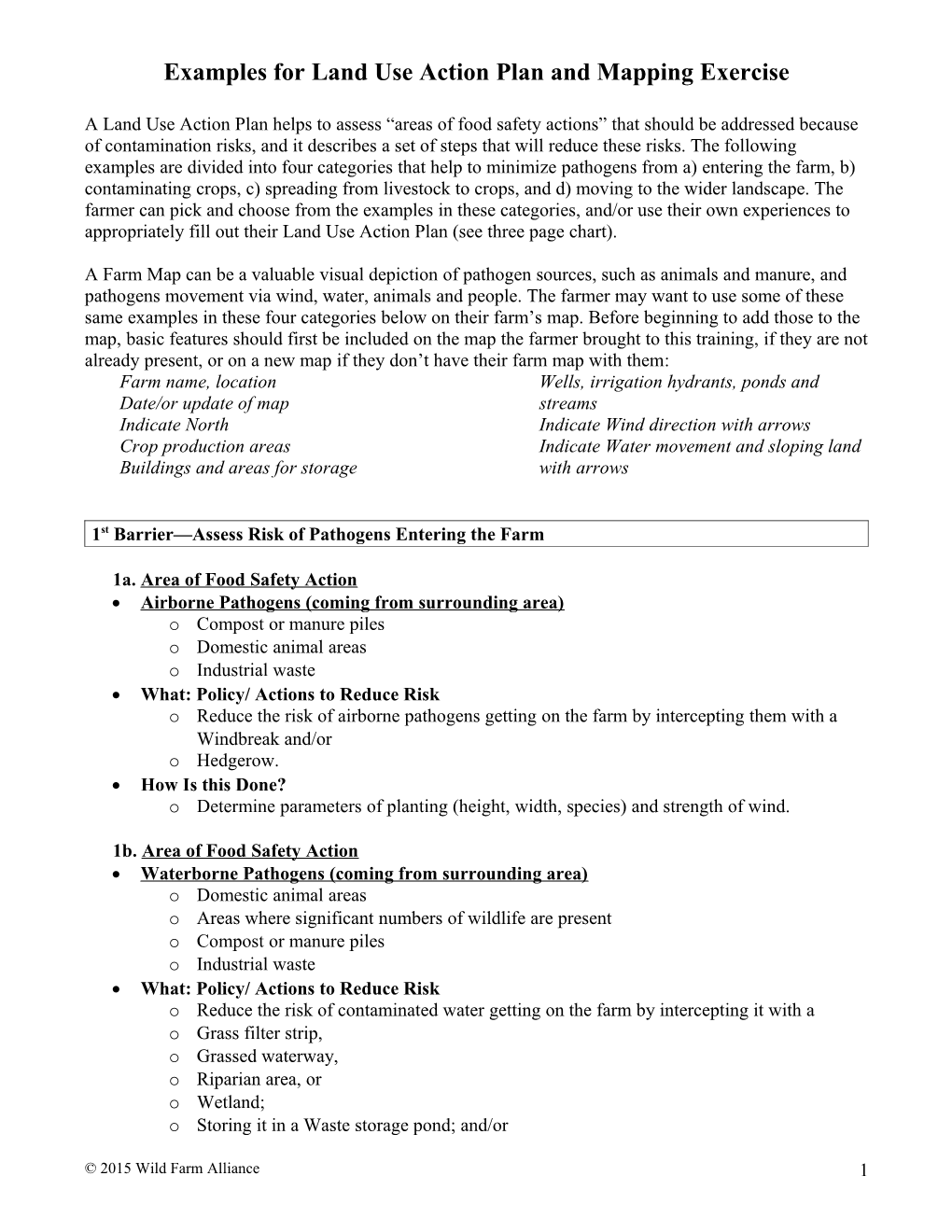 Examples for Land Use Action Plan and Mapping Exercise