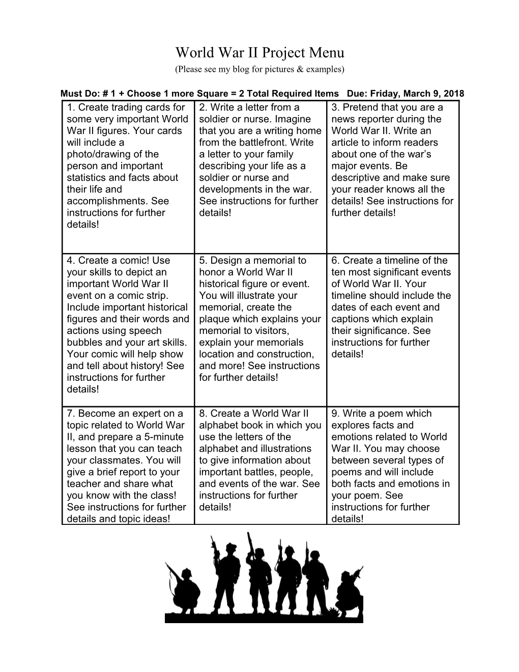 World War II Project Menu