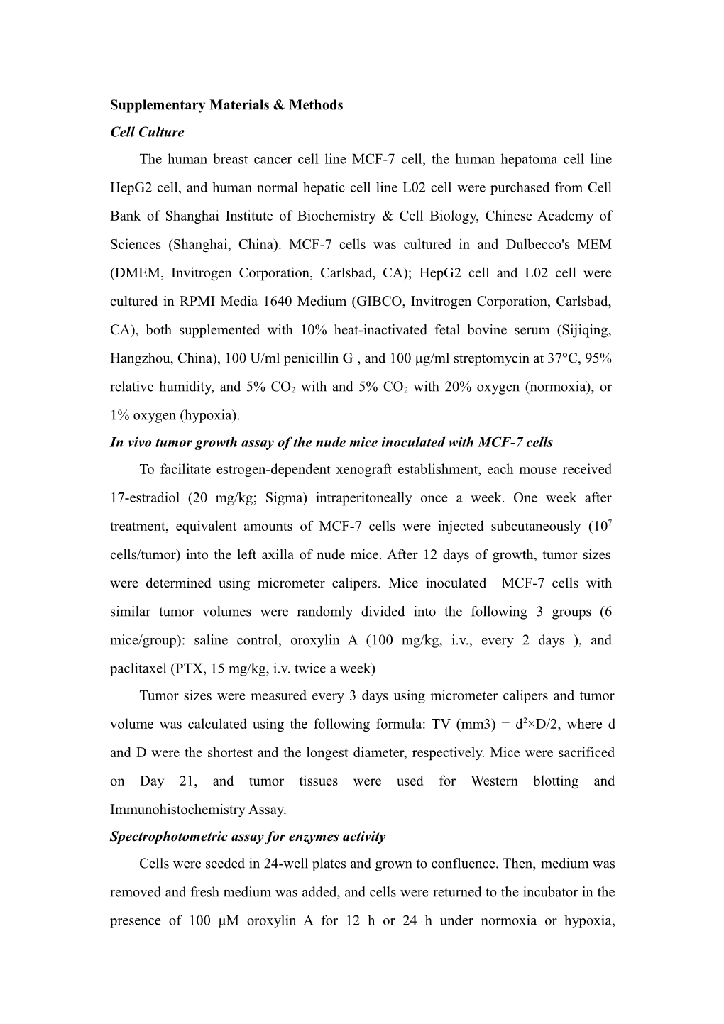 In Vivo Tumor Growth Assay of the Nude Miceinoculated with MCF-7 Cells