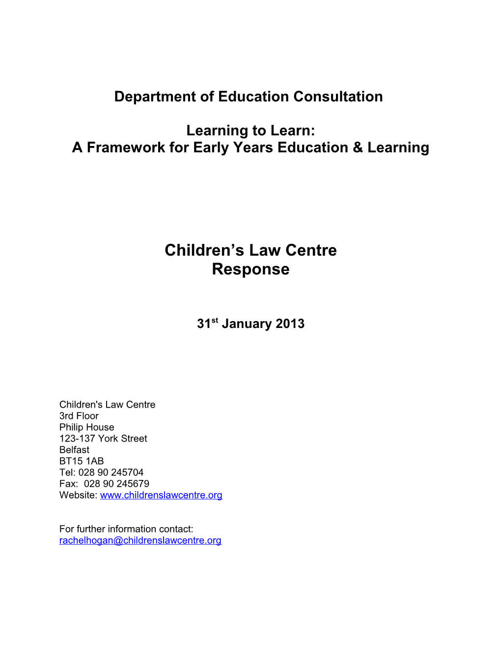 A Framework for Early Years Education & Learning