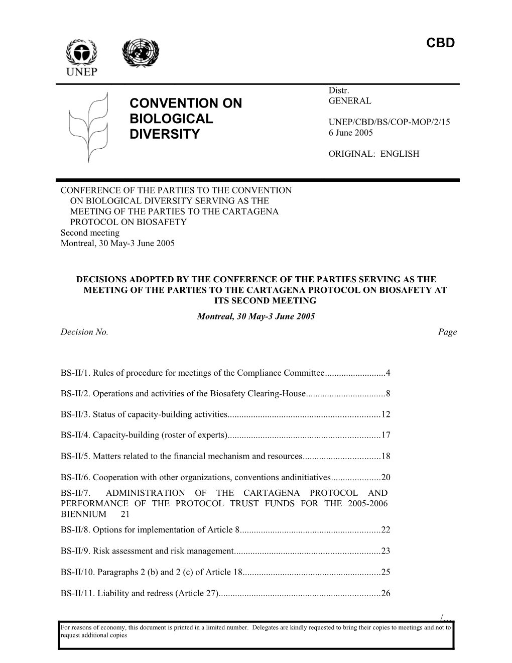 Draft Decision of the Conference of the Parties Serving As the Meeting of the Parties To