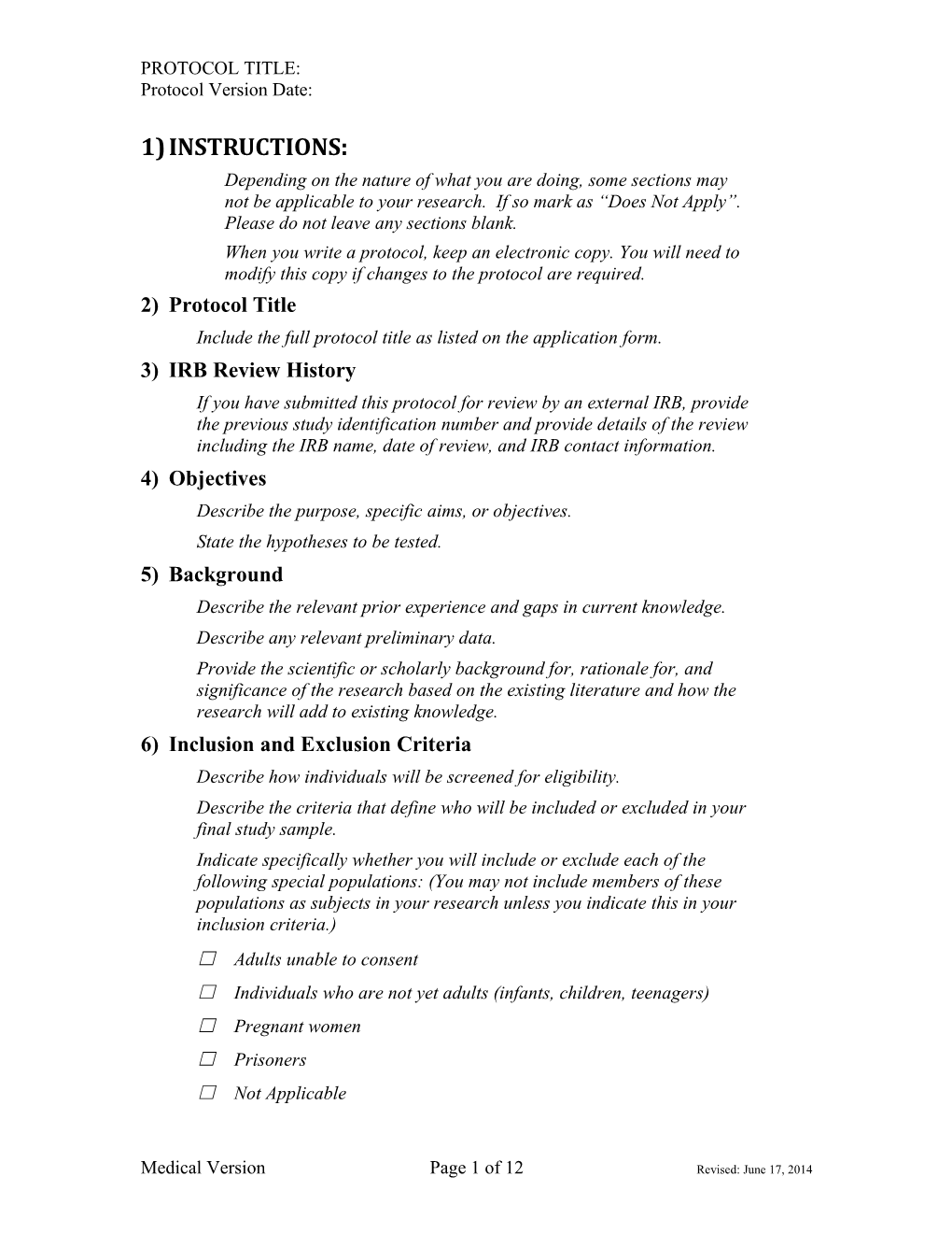 HRP-503 Medical Clinical Template Protocol