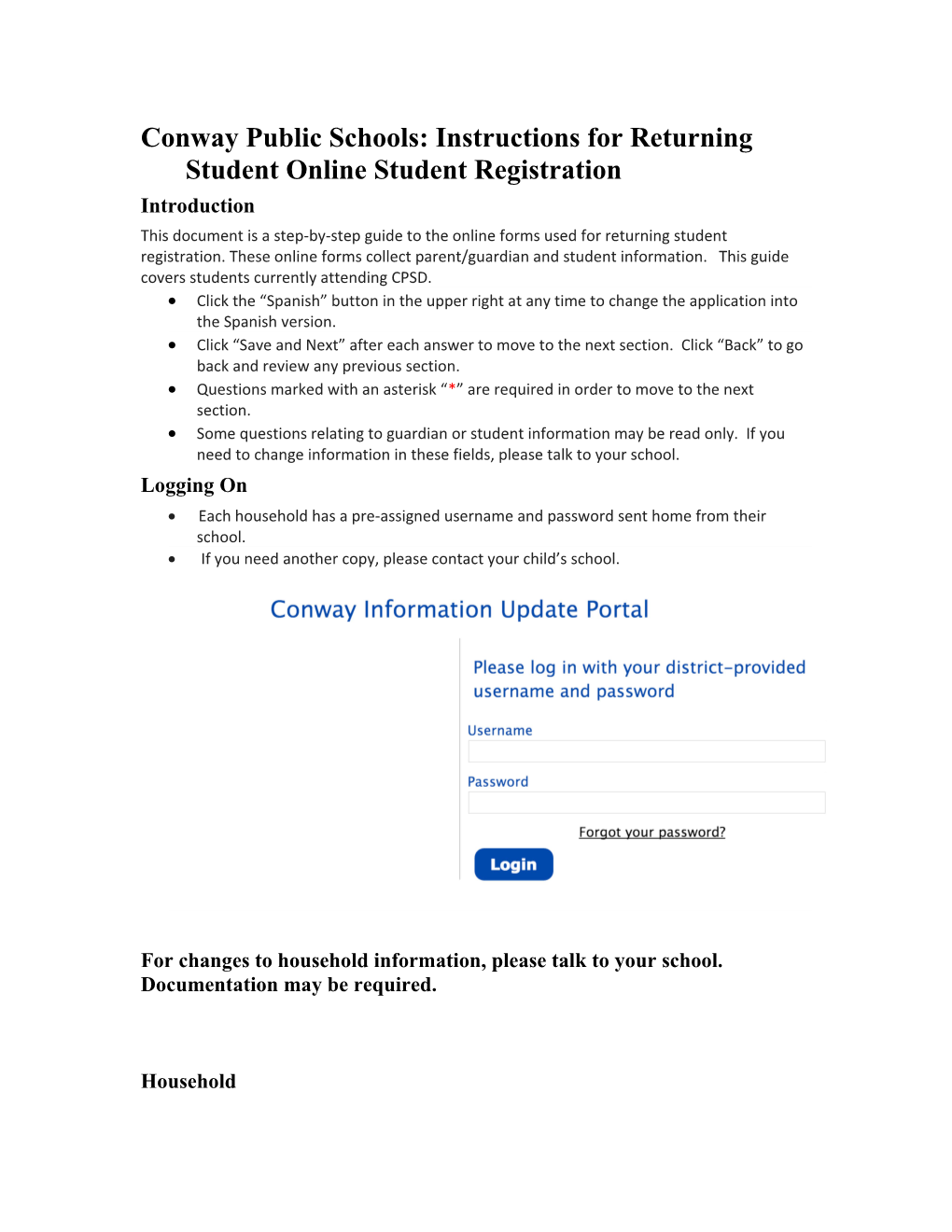 Conway Public Schools: Instructions for Returning Student Online Student Registration