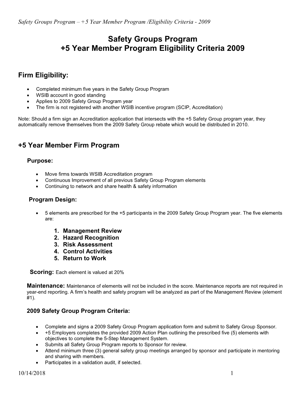 Safety Groups Program