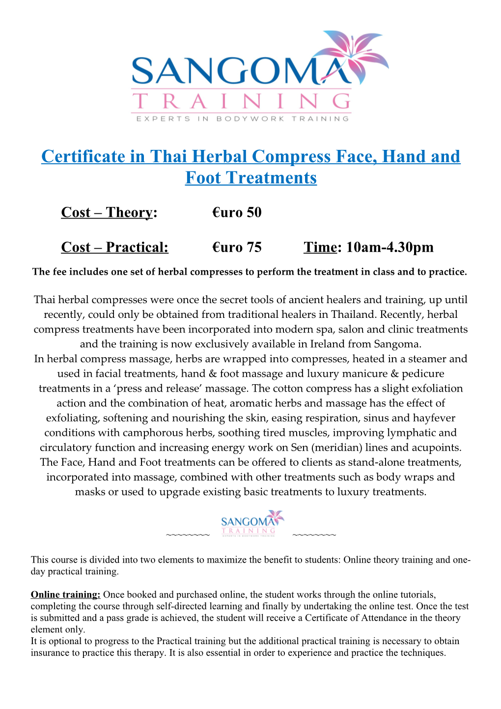 Certificate in Thai Herbal Compress Face, Hand and Foot Treatments