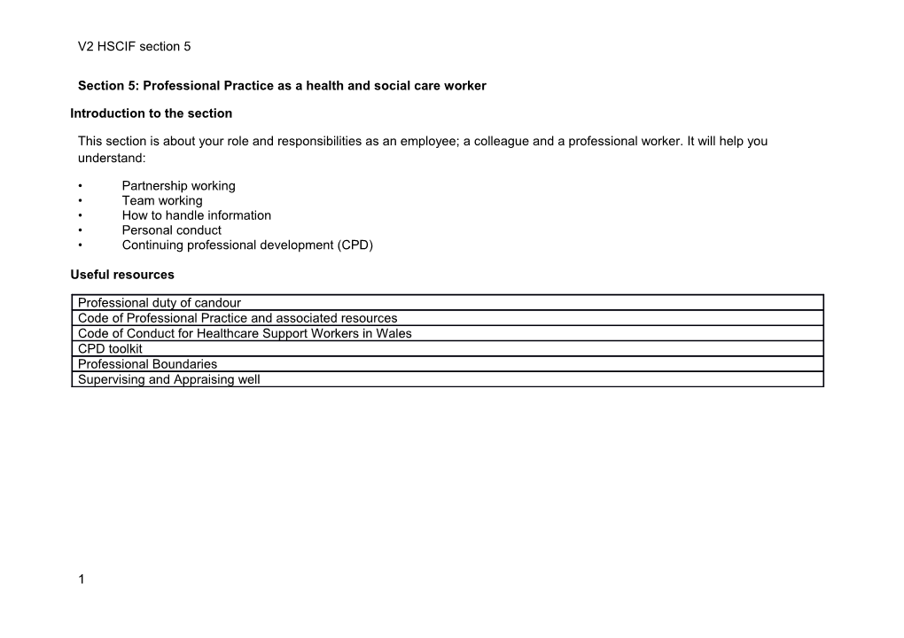 Section 5: Professional Practice As a Health and Social Care Worker