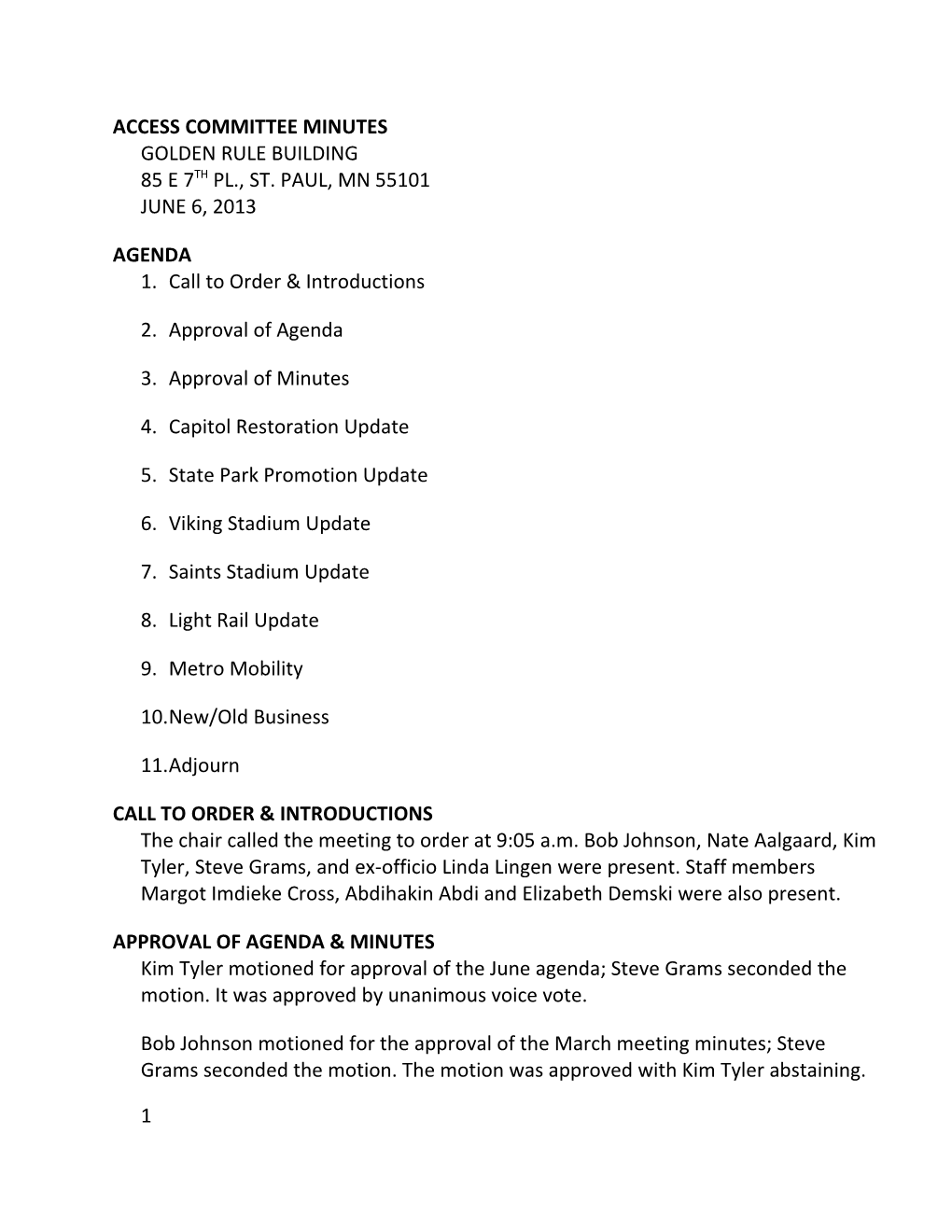 Access Committee Minutes, 6-6-13