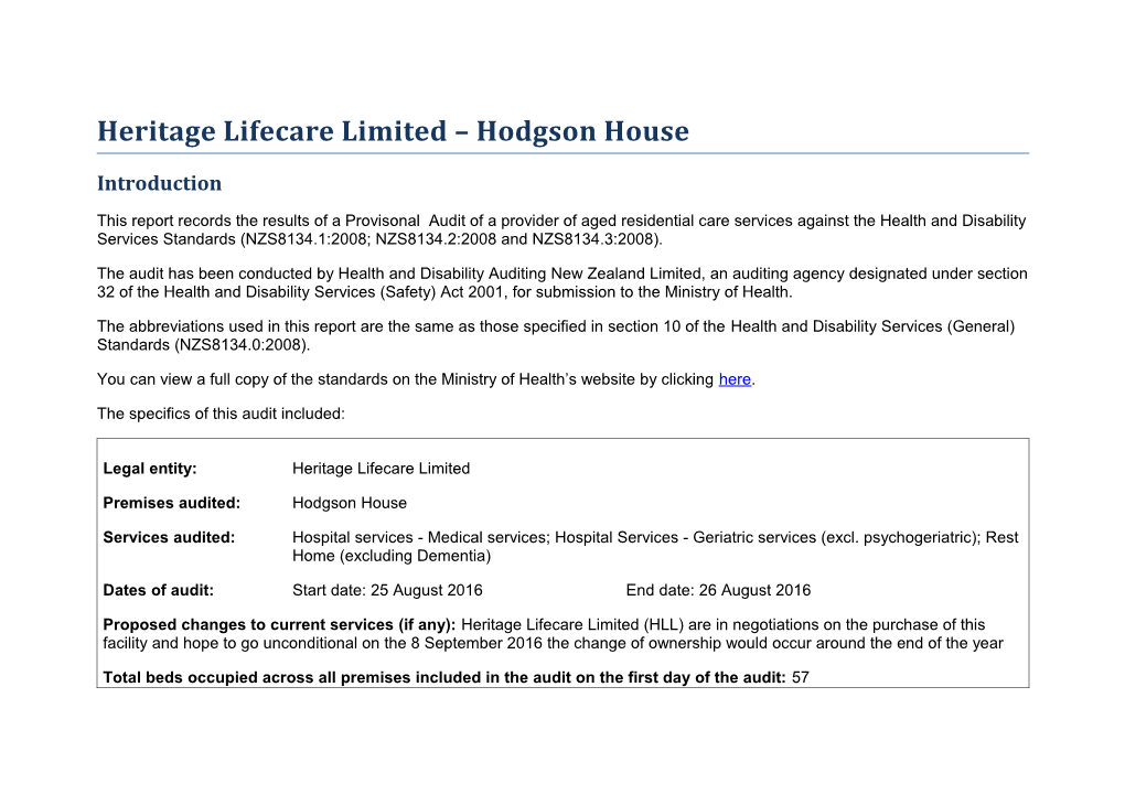 Heritage Lifecare Limited Hodgson House