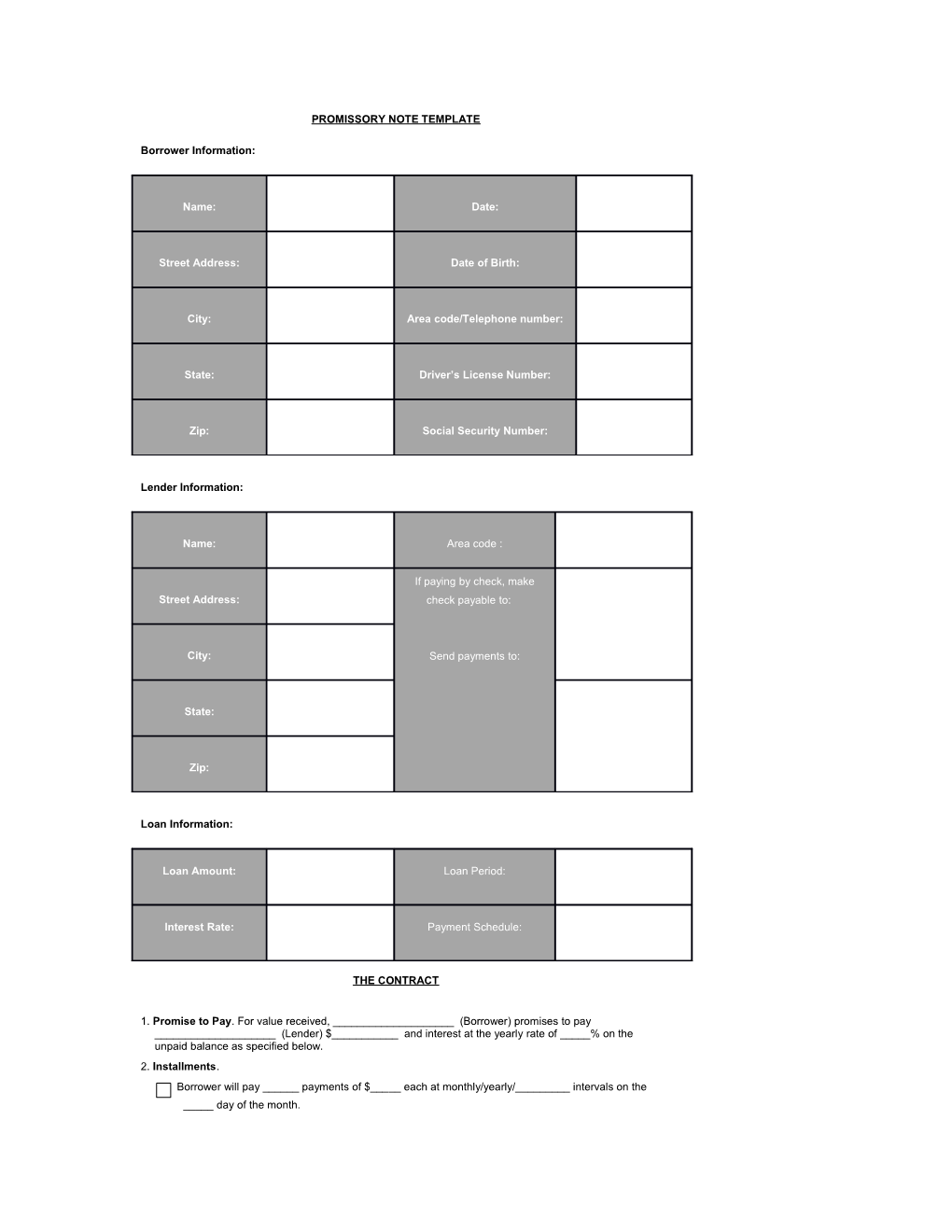 Promissory Note Template