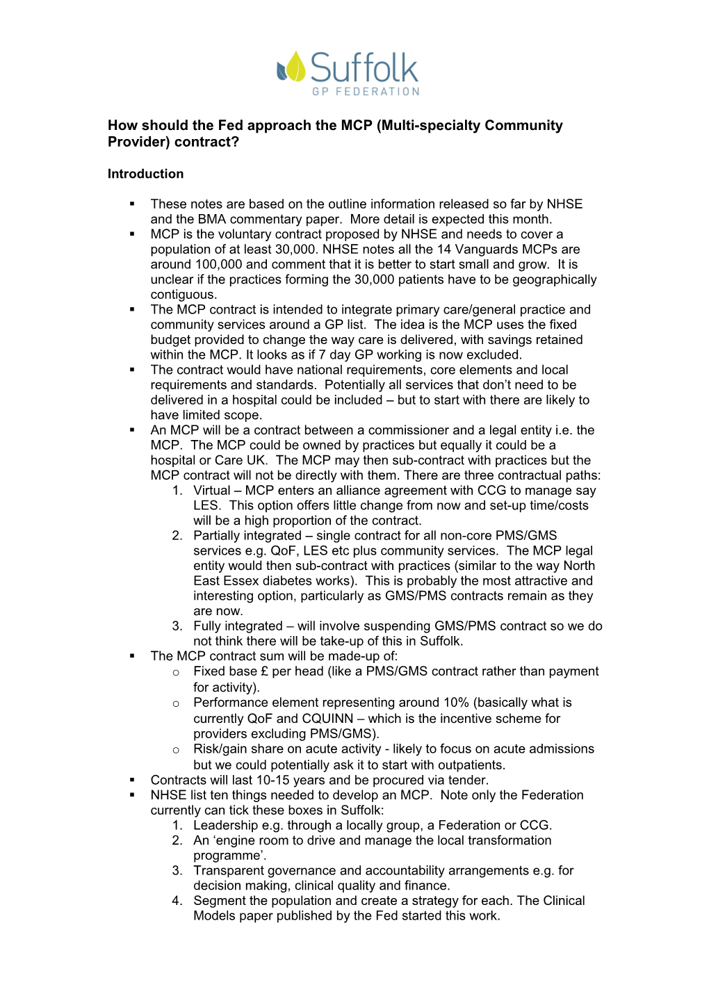 How Should the Fed Approach the MCP (Multi-Specialty Community Provider) Contract?