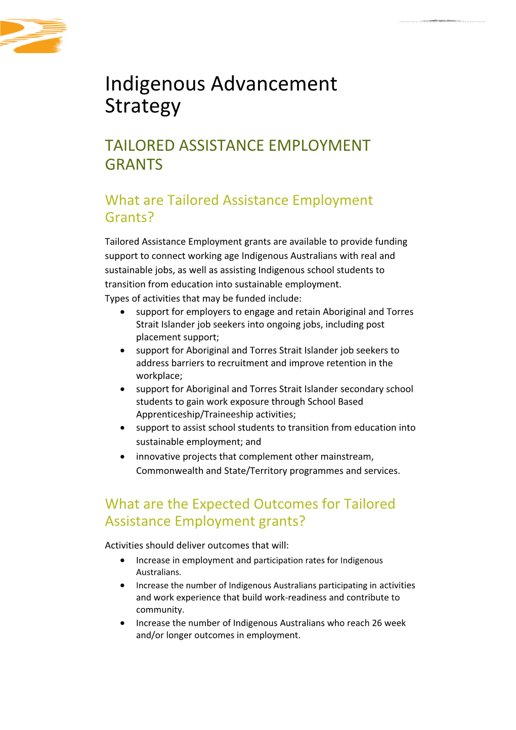 Tailored Assistance Employment Grants Fact Sheet
