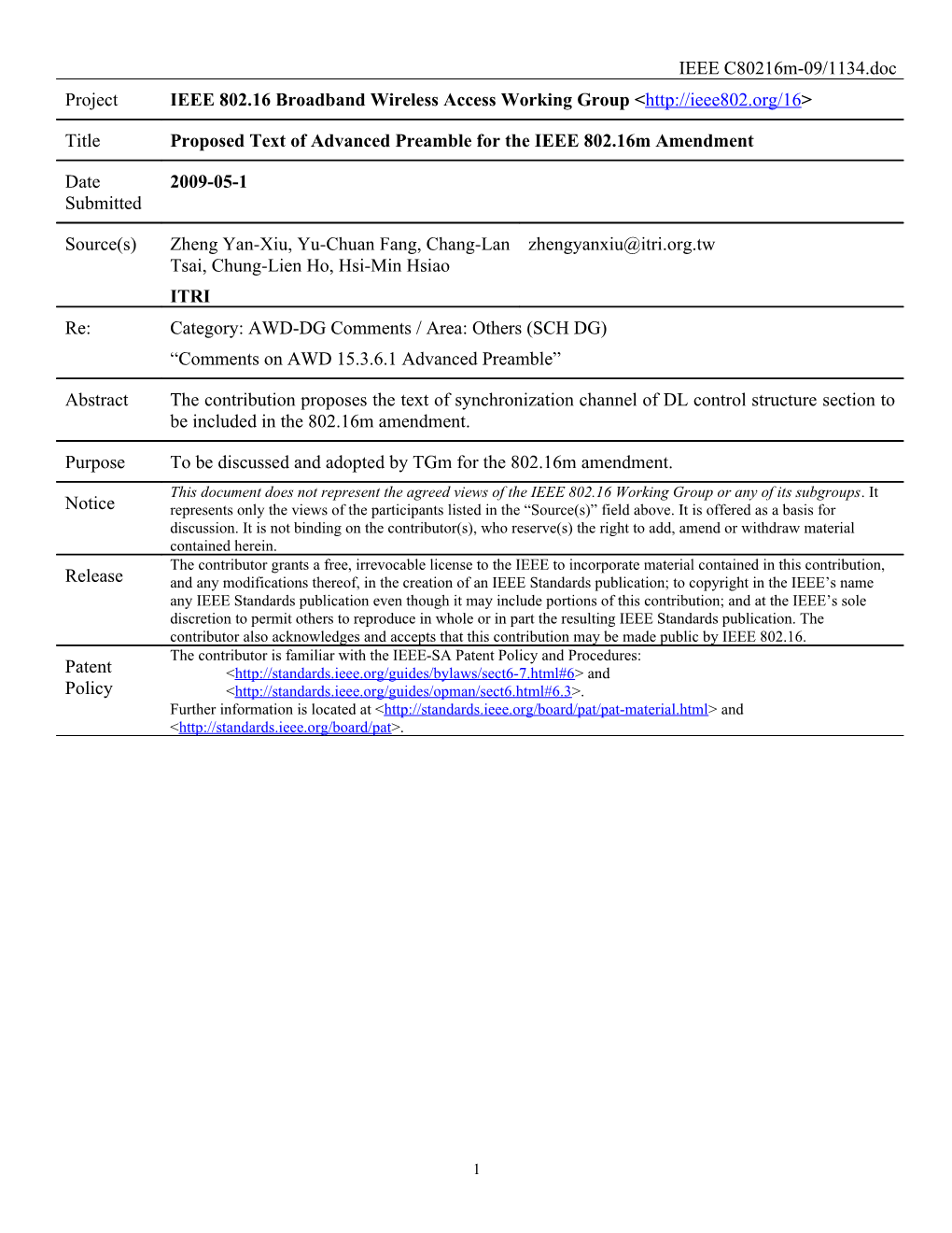 Proposed Text of Advanced Preamble for the IEEE 802.16M Amendment