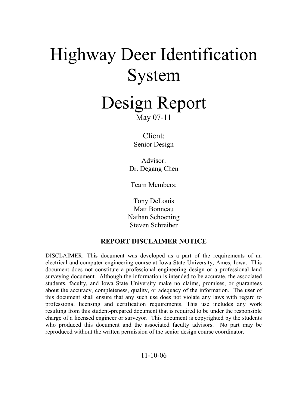 Highway Deer Identification System