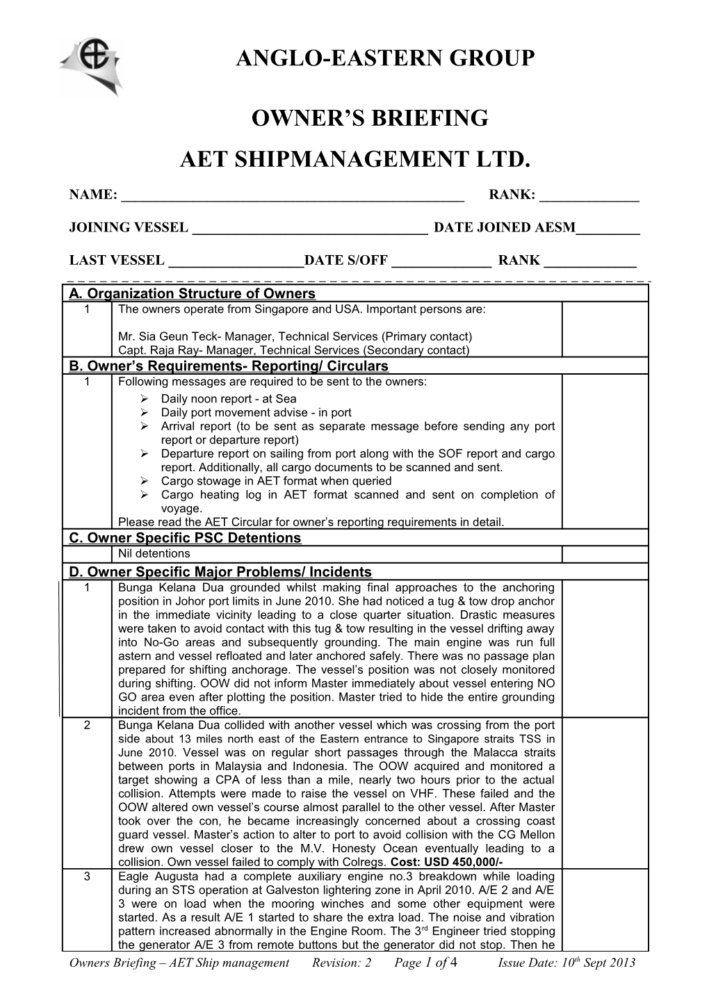 Owners Briefing- AET Ship Management