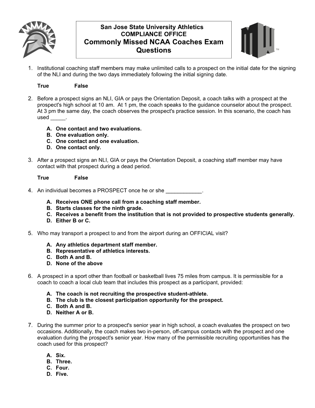 14-15 Coaches Exam Missed Questions