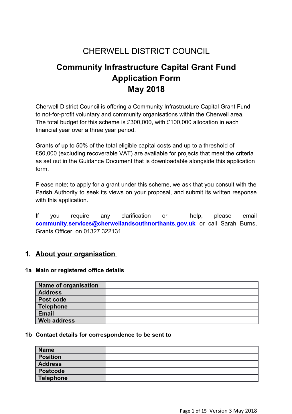 Community Infrastructure Capital Grant Fund