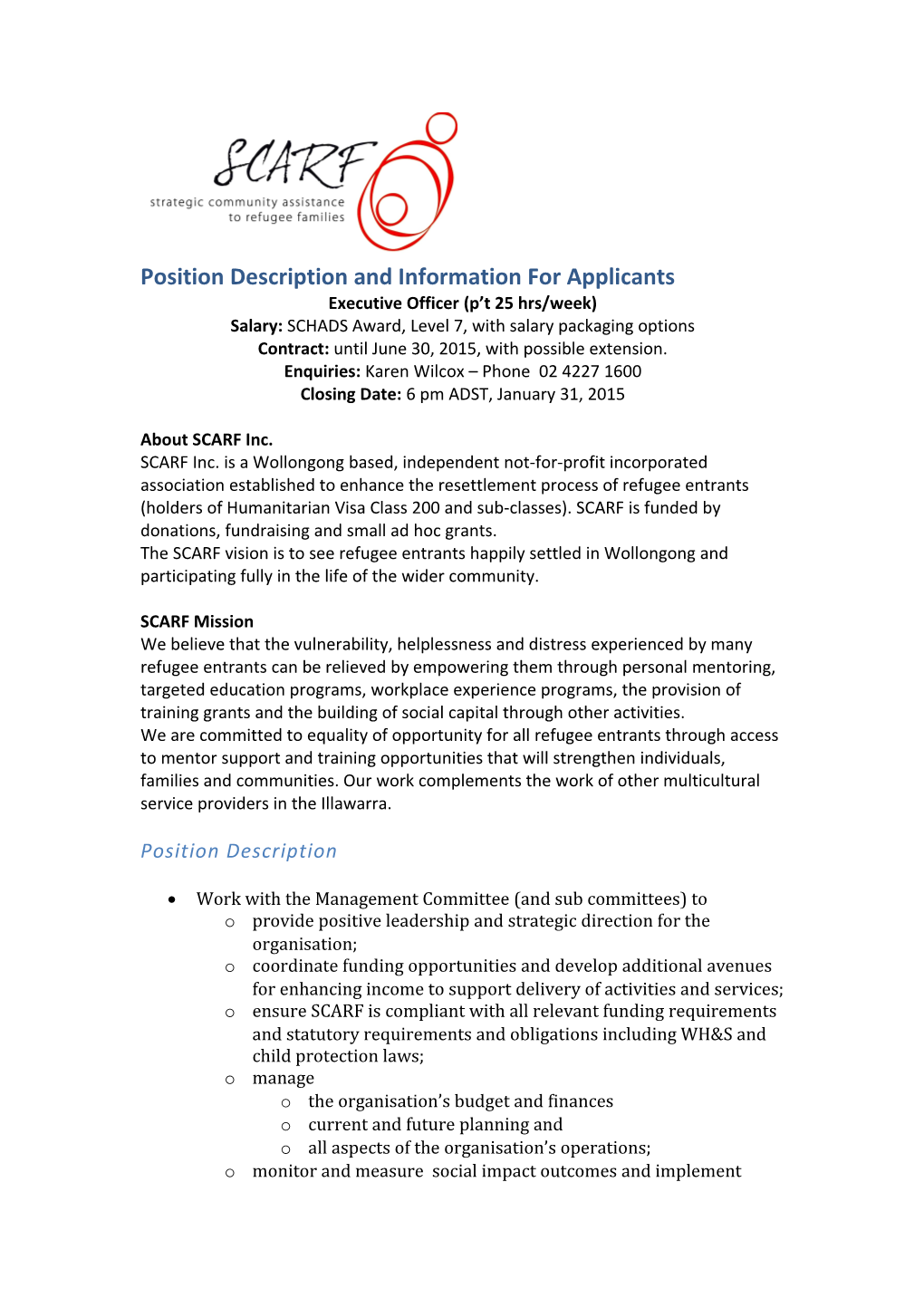 Position Description and Information for Applicants