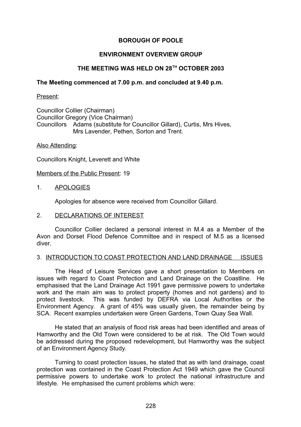 Minutes - Environment Overview Group - 28 October 2003