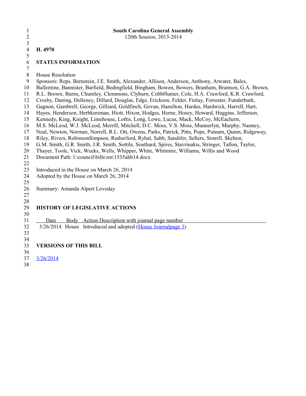 2013-2014 Bill 4970: Amanda Alpert Loveday - South Carolina Legislature Online