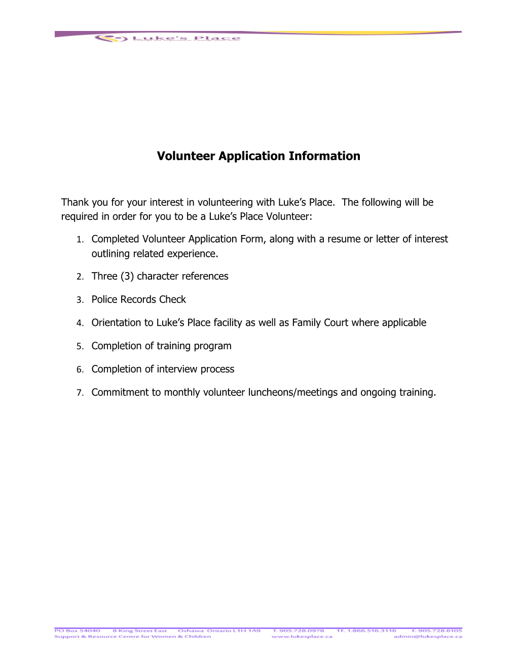 Volunteer Application Information