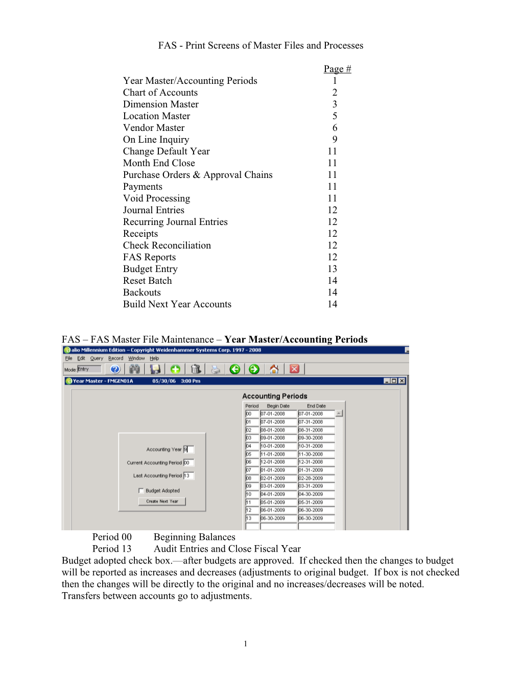 FAS - Print Screens of Master Files and Processes